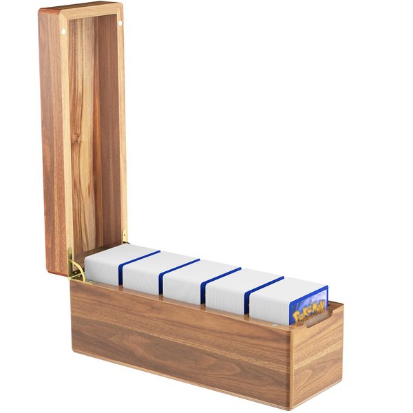 Neando Card Storage Box for PTCG Trading Cards, Magic MTG Cards Organizer with 5 Compartments, fits for 600+ Single Sleeved Cards, Acacia Wood, 3.5’’W x 10’’D x 4.1’’H