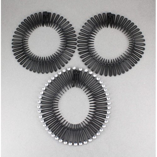 Artist Unknown Black Silver headband Set of 3 Flex spider hair comb teeth accordion style stretch hair band accessory zig zag headband