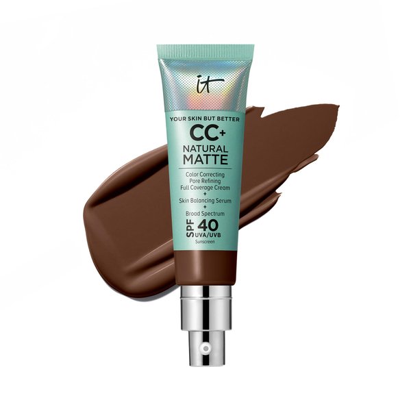 IT Cosmetics CC+ Cream Natural Matte Foundation with SPF 40 - Shine-Reducing & Long-Wear Full Coverage Foundation For Oily Skin - With Hyaluronic Acid - Non-Comedogenic, Deep Mocha - 1.08 fl oz