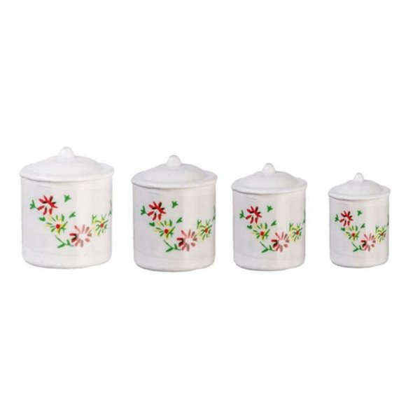 Dollhouse Miniature Canister Set, 4 with Removable Lids, White #IM65383