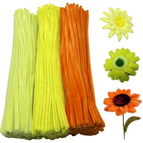 Swpohrat 300 Pieces Shades of Yellow Pipe Cleaner Craft Set 3 Assorted Colors,Thick Fuzzy Chenille Stem Pipe Cleaners for DIY Craft Flower Projects Holiday Decorations