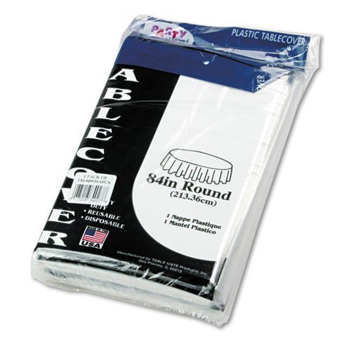Table Set Round Table Cover, Plastic, 84 Dia, White, 6/Pack