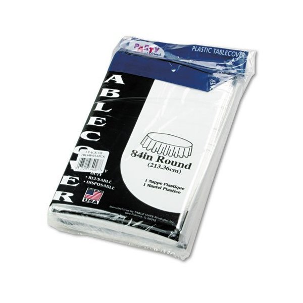 Table Set Round Table Cover, Plastic, 84 Dia, White, 6/Pack