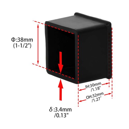 Flyshop 10Pcs Black Non-Slip Silicone Chair Leg Caps Floor Protectors Square Furniture Table Covers, 1-1/2 Inches x 1-1/2 Inches, 38mm x 38mm