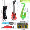 Inflatable Rock Star Toy Set,8 Pack Inflatable Instruments Party Props,Inflatable Guitar Saxophone Boom Box Microphone Mobile Phone for 80's 90's Party Decorations,Rock and Roll Party Favors Supplies