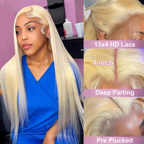 Myecool 613 Blonde Lace Front Wigs Human Hair 13x4 150% Density Straight Lace Frontal Wig Human Hair Pre Plucked With Baby Hair HD Lace Front Wigs Human Hair for Women (32 Inch)