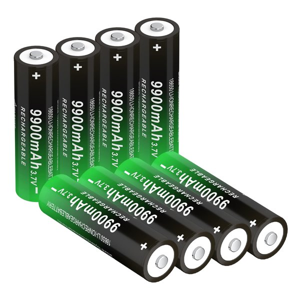 CWUU 3.7V 18650 Rechargeable Battery 9900mAh 3.7 Volt for Headlamp, Flashlight 031324 (Button Top, 8 Pack)
