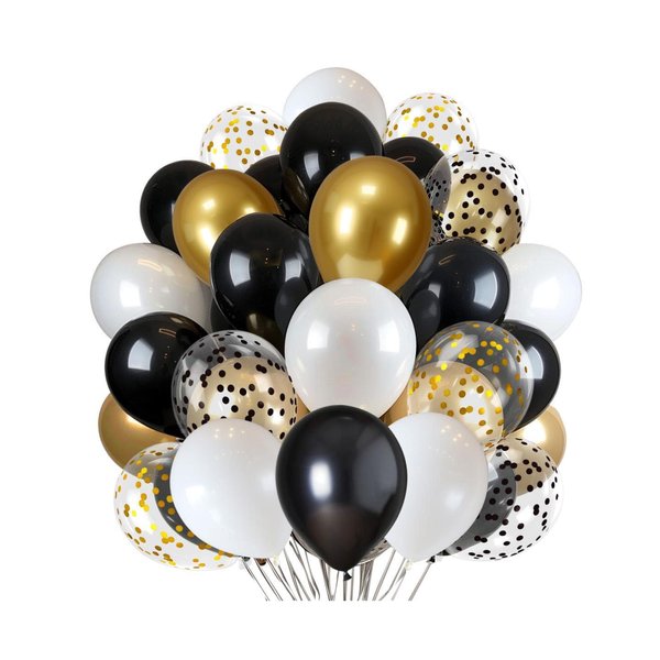 300 Pcs Black Gold Confetti Balloons Set Lncludes 12 inch Black White Gold and Black Gold Confetti Balloons for Birthday Party Supplies Wedding Graduation Decorations