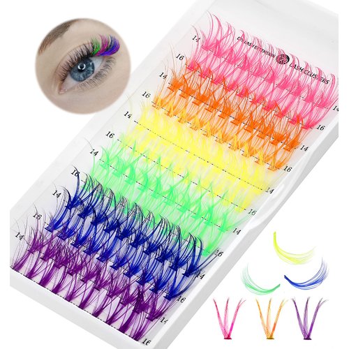 Colored Lash Clusters, Heasy Colored Lash Extensions Individual Lashes D Curl DIY Eyelash Extension Wispy 14mm 16mm Mixed 6 Colorful Cluster Lashes Pack