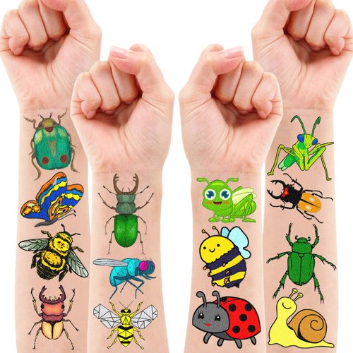 96 PCS Bug Temporary Tattoos Themed Summer Spring Birthday Party Decorations Favors Supplies Decor Lady Bugs Caterpillar Insect Tattoo Stickers for Kids Toddlers Cute Gifts School Prizes