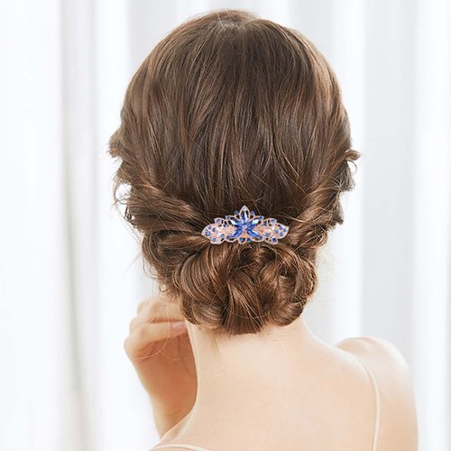 YienDoo Fancy Butterfly Rhinestone Hair Clip Pin Barrette Navy Blue Crystal Wedding Hairpins Barrette Sparkly Glitter Bridal Headwear Crystal Hair Clip Hair Shiny Holder Accessories for Women Girl