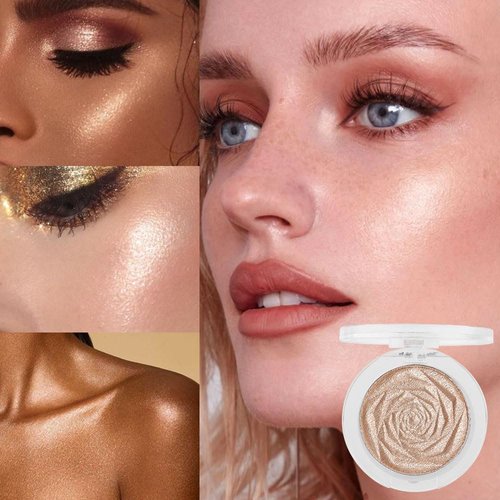 Rose Gold Face Highlighter Makeup Shimmer Glitter Rose Sparkly Highlighters Makeup Powder Palette for Face Cheek Skin iluminadores iluminador (gold)