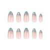 French Tip Press on Nails Cat Glitter Fake Nails Almond Glossy Glue on Nails Medium Length False Nails with Designs Full Cover Acrylic Nails Reusable Artificial Nails for Women and Girls 24Pcs