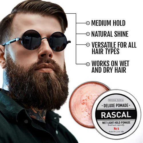 Rascal Original Deluxe Pomade for Men #4 - Hair Paste with Light Hold & Wet Look - High Shine Hair Molding Paste - Formulated with Ceteareth-25 & Castor Oil for Hair Growth & Health - Natural Finish