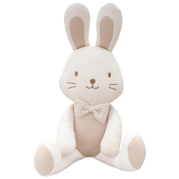 Super Soft Organic Cotton Baby First Friend, Attachment Doll for Baby, Pillow Buddy, Plush Animal Toys, Stuffed Animal Bunny, Chubby Cheeks Bow Tie Bunny