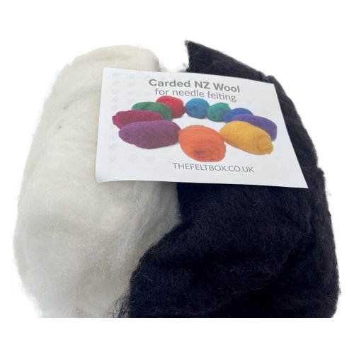 The Felt Box Needle Felting Wool Carded Batts Shade Pack 100 Grams 3.5 Oz (Black/White)