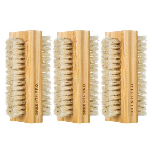 GREENTH PRO Bamboo Boar Bristle Nail Brush-3PCS Wooden Nail Scrub Brush for Toes and Nails,Cleaning Nail Brush