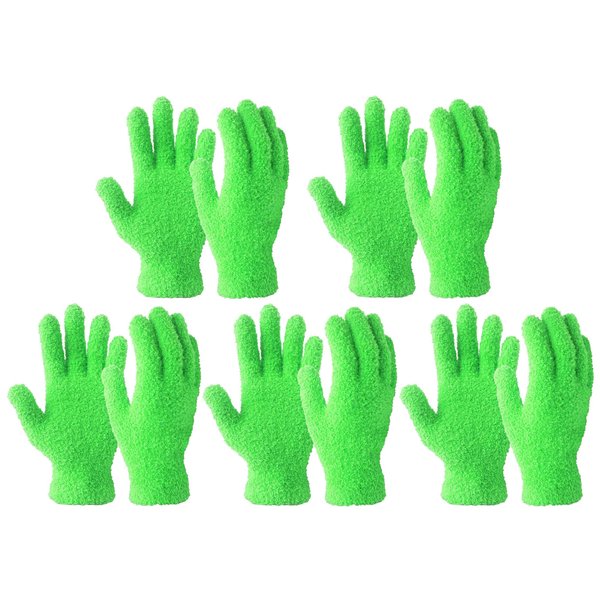 Evridwear Microfiber Dusting Gloves, Dusting Cleaning Glove for Plants, Blinds, Lamps and Small Hard to Reach Corners, 5 Pairs (Green L/XL)