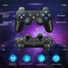 Powerextra PS-3 Wireless Controller for PS-3, 2 Pack High Performance Gaming Controller with Upgraded Joystick Double Shock for Play-Station 3 (Black and Blue)