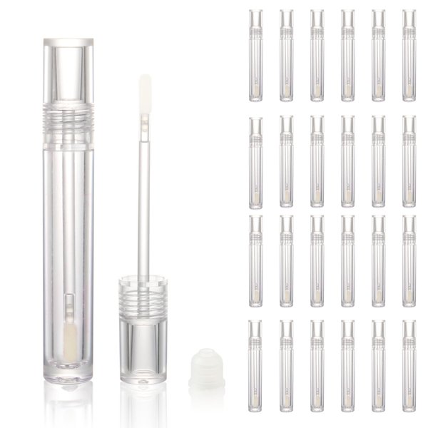 COSIDEA 25pcs Empty Round Full Clear 4ml 0.13oz lip gloss tubes with soft silicon tip wand transparent Lipgloss tube containers for lip oil packing
