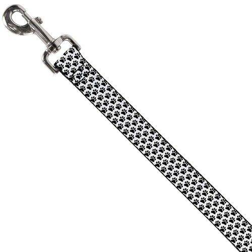 Dog Leash Paw Print White Black 4 Feet Long 0.5 Inch Wide