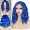 incohair Short Blue Wig for women 14 Inch Shoulder Length Loose Curly Wigs Natural Hairline Middle Part Blue Wig Wavy Cosplay Wigs for Daily Costume