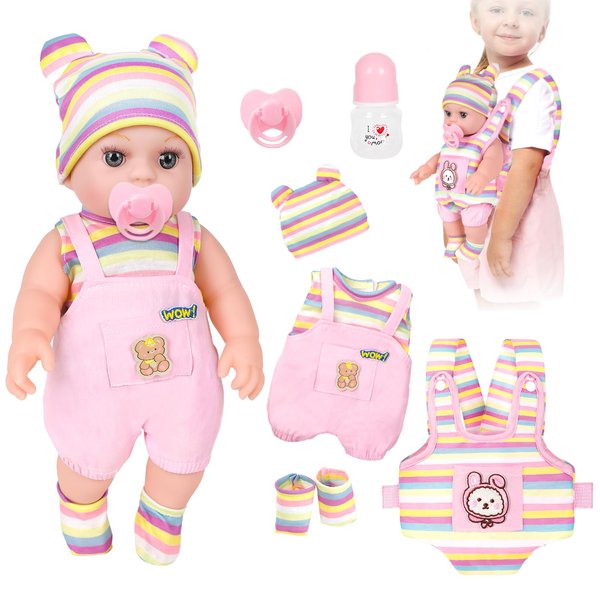 12" Baby Dolls With Carrier Front And Back For Little Girls Baby Doll Set With 12 Inch Reborn Baby Doll Accessories And Clothes Include Bottle And Nipple Toy Stuff Gift For Age 3+ Baby Toddler