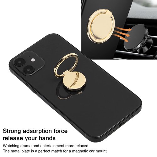 Phone Ring Holder, Mobile Phone Finger Ring Grip 360 Adjustable Metal Phone Holder Magnetic Car Mount for Mobile Phones and Tablets(Gold)