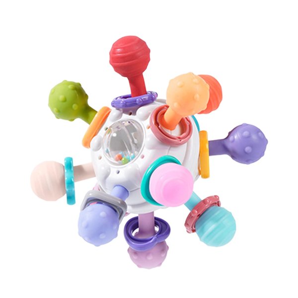 Baby Sensory Teething Toys, Atomic Ball Chew Toys Rattle & Teether Grasping Activities Infant Toy for 0 6 12 Months Boys & Girls Gift(White)