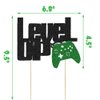 Level Up Cake Topper Black and Green Glittery Video Game Party Cake Decor Video Game Controller/Game Fans/Gamer/Gaming Themed Kids Boys Happy Birthday Party Cake Supplies Decorations