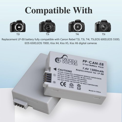 Pickle Power LP-E8 Battery and LED Display Dual Charger Compatible with Canon EOS Rebel T3i, T2i, T4i, T5i, 600D, 550D, 650D, 700D, Kiss X5, X4, Kiss X6 Camera