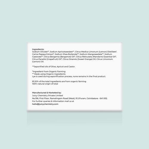 Juicy Chemistry - Organic & 100% Natural Soap Bar for Women with Glowing & Tanned Skin w/Papaya, Apricot & Mandarin (90g)