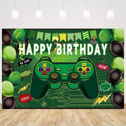 Happy Birthday Backdrop Banner Video Game Birthday Party Decorations Supplies for Game Fans Kids Boys Gaming Party Props Party Accessory Party Decoration Supplies