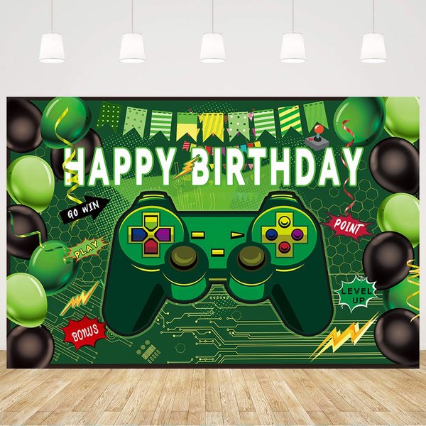 Happy Birthday Backdrop Banner Video Game Birthday Party Decorations Supplies for Game Fans Kids Boys Gaming Party Props Party Accessory Party Decoration Supplies
