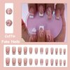 MISUD Press on Nails Long Coffin Fake Nails Glossy Glue on Nails Pink Acrylic Nails Ballerina Artificial Nails Bling Glitter French Tip Stick on False Nails with Desgin 24 pcs