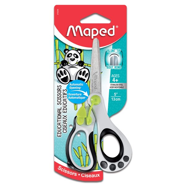 Maped Helix USA Koopy Spring-Assisted Educational Scissors, Kids, 5 Inch, Blunt Tip, Right Handed Use (470249US),Black/White