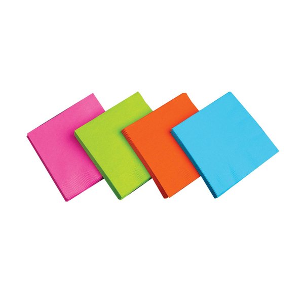 Party Essentials 2-Ply Paper Luncheon Napkins, Assorted Neon Brights, 48-Count