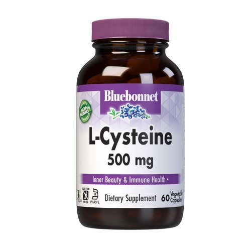 Bluebonnet Nutrition L-Cysteine 500mg, Free-Form Amino Acid, Promotes Healthy Skin, Hair and Nails, Soy-Free, Gluten-Free, Non-GMO, Kosher Certified, Vegan, White, 60 Vegetable Capsules