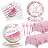 APOWBLS One In A Melon Party Decorations Tableware, Watermelon Party Supplies For 1st Birthday, Plate, Napkin, Tablecloth, Fork, Watermelon First Birthday Plates & Napkins Party Decorations | Serve 24