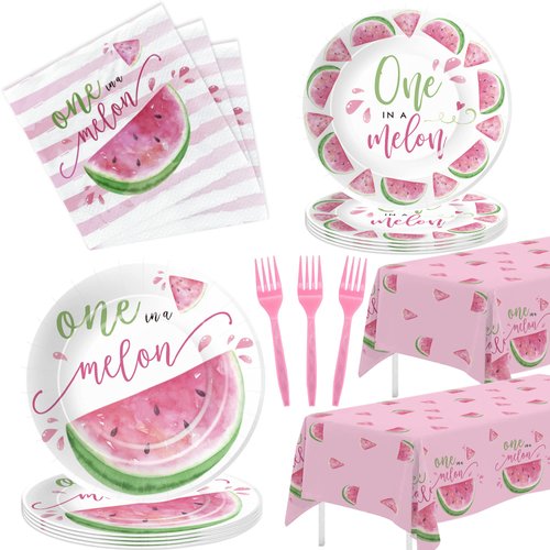 APOWBLS One In A Melon Party Decorations Tableware, Watermelon Party Supplies For 1st Birthday, Plate, Napkin, Tablecloth, Fork, Watermelon First Birthday Plates & Napkins Party Decorations | Serve 24