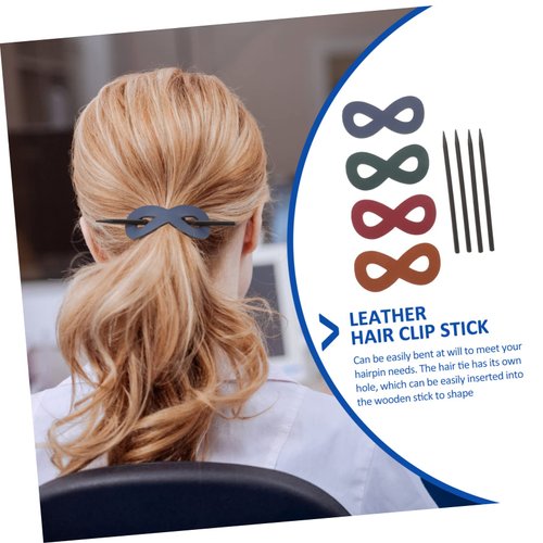 Beatifufu 4pcs Leather Hairpin French Hair Stick Ponytail Hair Pin Hair Ornaments for Women Hair Stick Barrette French Hair Clip Leather Hair Beech The Slide Miss Dense