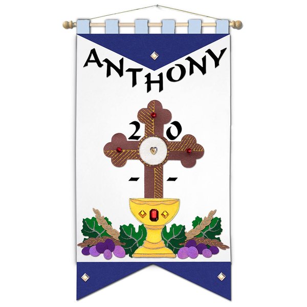 Illuminated Ink First Communion Banner Kit - 12 x 18 - Cross - Blue - Black Letters