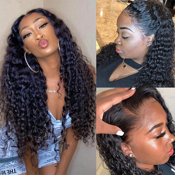mdgfge Water Wave Lace Front Wigs Pre Plucked Human Hair Transparent Wave Frontal Wigs Glueless Curly Wigs for Black Women Brazilian Virgin Remy Hair 180 Density Curly Natural Color (26 Inch)