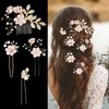 7 PCS Bridal Flower Wedding Hair Clips Crystal Pearl Hair Pins Headpiece Side Bridal Comb Gold Wedding Hair Accessories Jewelry for Brides Bridesmaids Women Girls Updo(Pink)