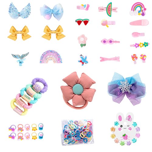Qopoto Hair Accessories Kits for Girls, Hair Set for Girls Including Hair Clips/Hair Barrettes/Hair Ties/Hair Bows, Little Girls Teen Girl Birthday Gifts Age 4-15 (Pink)