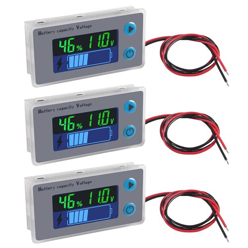 ACEIRMC Digital Battery Capacity Tester, 10-100V LCD Display, 12V-48V, Temperature Switch Meter Gauge, Marine & RV Battery Power Indicator (3pcs)