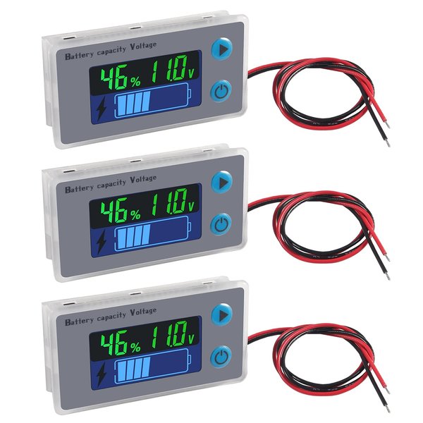 ACEIRMC Digital Battery Capacity Tester, 10-100V LCD Display, 12V-48V, Temperature Switch Meter Gauge, Marine & RV Battery Power Indicator (3pcs)