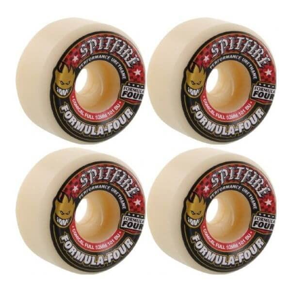 Spitfire Formula 4 Conical Full White / Red Skateboard Wheels - 52mm 101d (Set of 4)