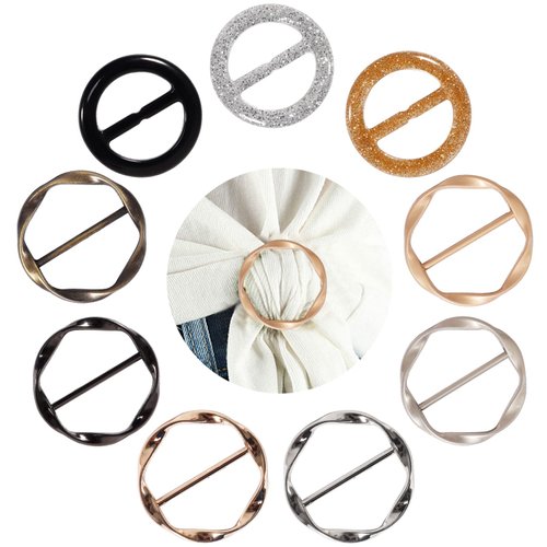 T-Shirt Clips 9 PCS, Silk Scarf Ring Clip, Fashion Alloy Resin Circle Clip Buckle, Clothing Clip Clasp Ring for Women Silk Scarf Shawl Clothes Decoration (Type-4)