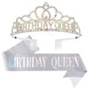 CAVETEE AB Silver Birthday Crowns for Women Birthday Queen Sash and Tiara for Women Silver Birthday Party Decorations for Women Birthday Sash and Crown for Women